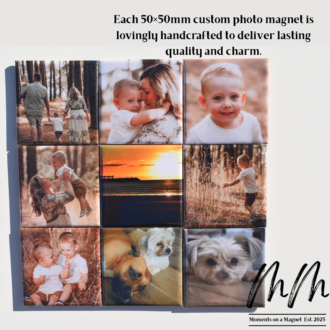 Custom 50x50mm photo magnet – Moments on a Magnet