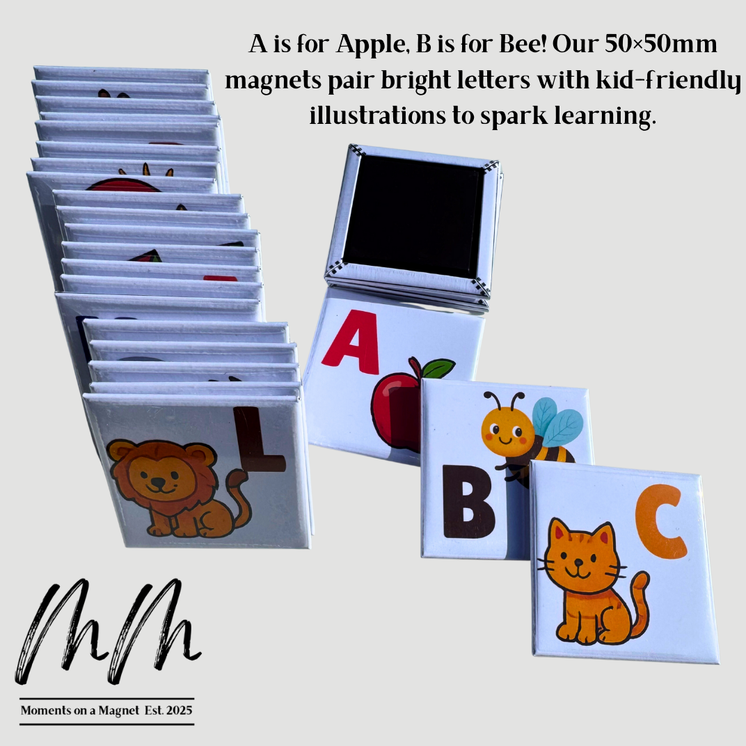 ABC Kids Magnet Set – 26 Pieces (50×50mm) | Moments on a Magnet