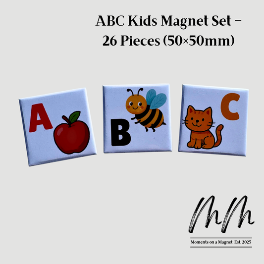ABC Kids Magnet Set – 26 Pieces (50×50mm) | Moments on a Magnet