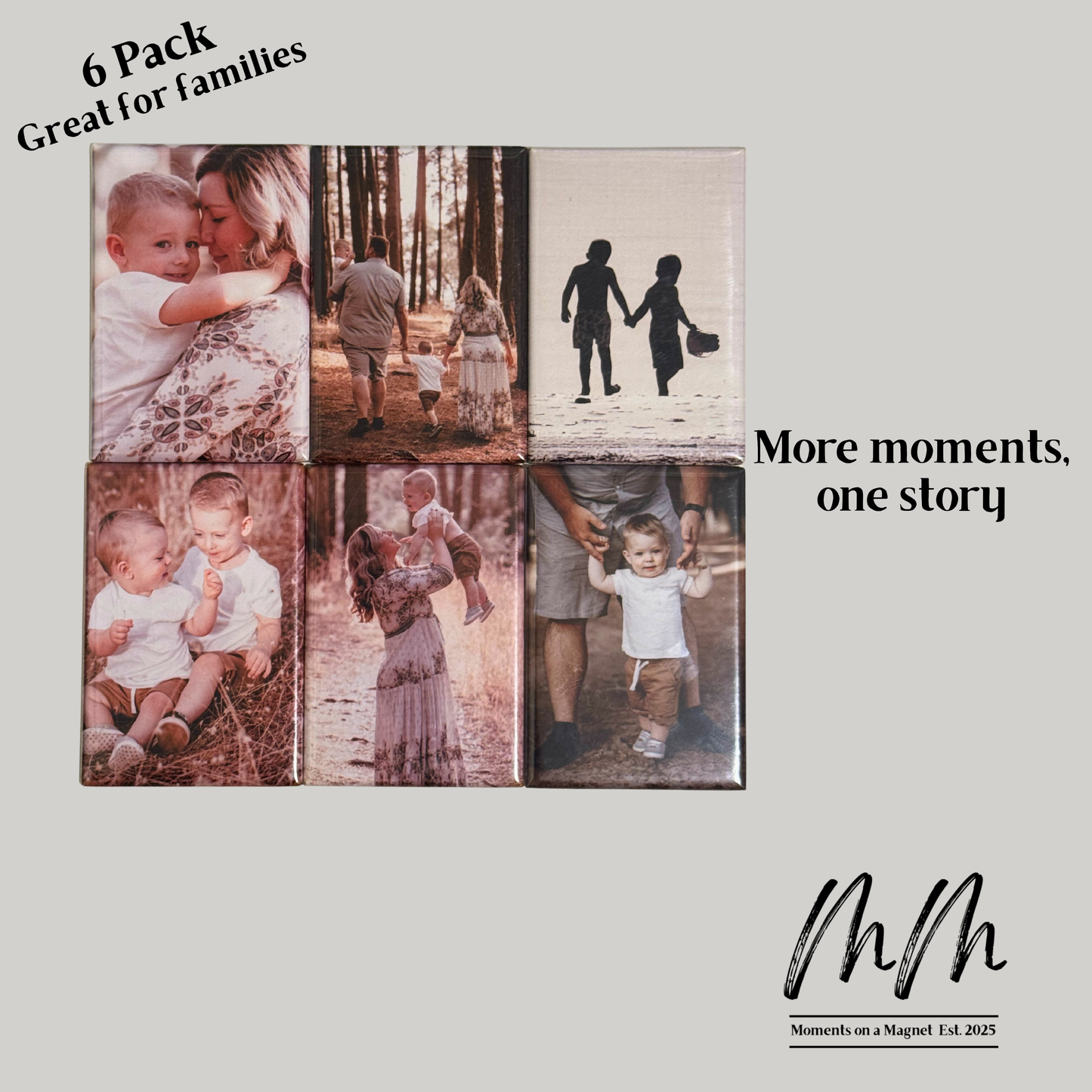 family photo magnets displayed together